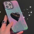 thumbnail image 6 of Compatible with iPhone 14 Pro Max Laser Case Hologram Glossy Love Heart Mirror Makeup PU Leather Cute Bling Unique Luxury Shockproof Protection Cover for Women Girls White, 6 of 7