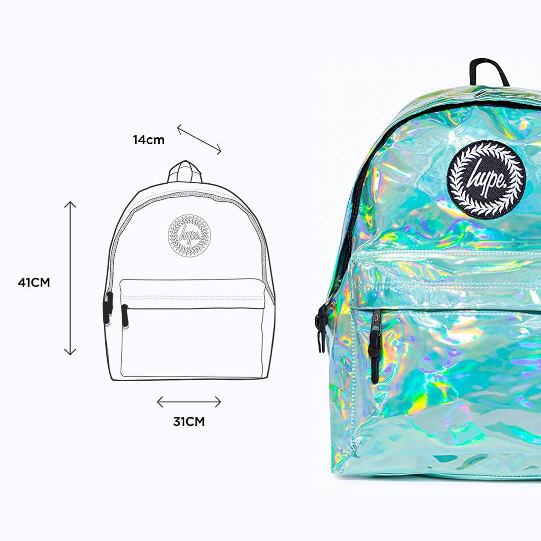 HYPE Mint Holographic Backpack, Unisex, Comfortable Padded Straps