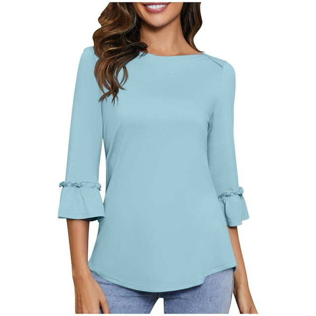 WEAIXIMIUNG T-Shirts Col Rond pour Femmes Saint-Valentin Manches Bouffantes Décontractées Blouses Habillées Tops d'Été
