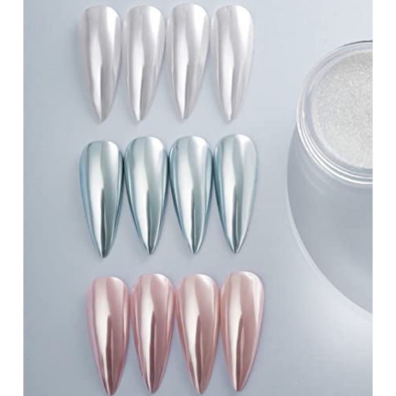 Pretty Diva White Chrome Nail Powder - 1g Super Glossy Mirror Effect White Moonlight Nails Chrome Powder, Salon Quality Chrome Powder Pigment for Nails
