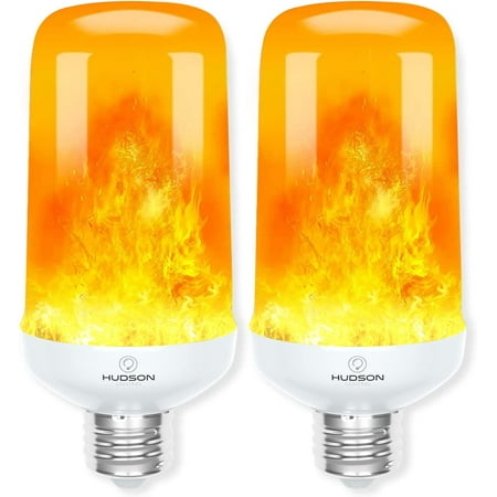 Hudson LED Flame Effect Light Bulbs with 4 Mode Upside Down Effect - 3W Flicker Flame Light Bulb E26/E27 Base (2 Pack) - Flickering Light Bulb Orange Fire Light Flame Bulb for Indoor/Outdoor/Home Orange 2 Count (Pack of 1)