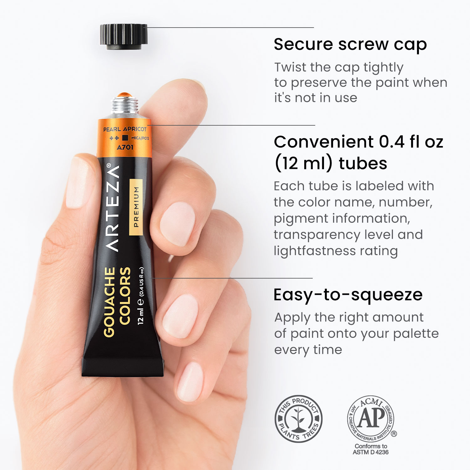 Arteza Gouache Painting Art Set Value Pack, 12 Metallic Gouache Paints and Foldable Black Canvas