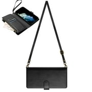 Dteck Crossbody Wallet Case for iPhone 7 Plus/ iPhone 8 Plus, PU Lether Zipper Handbag Purse Flip Cover, Kickstand Folio Case with 9 Card Slots Wrist Strap Lanyard for Women Men,Black
