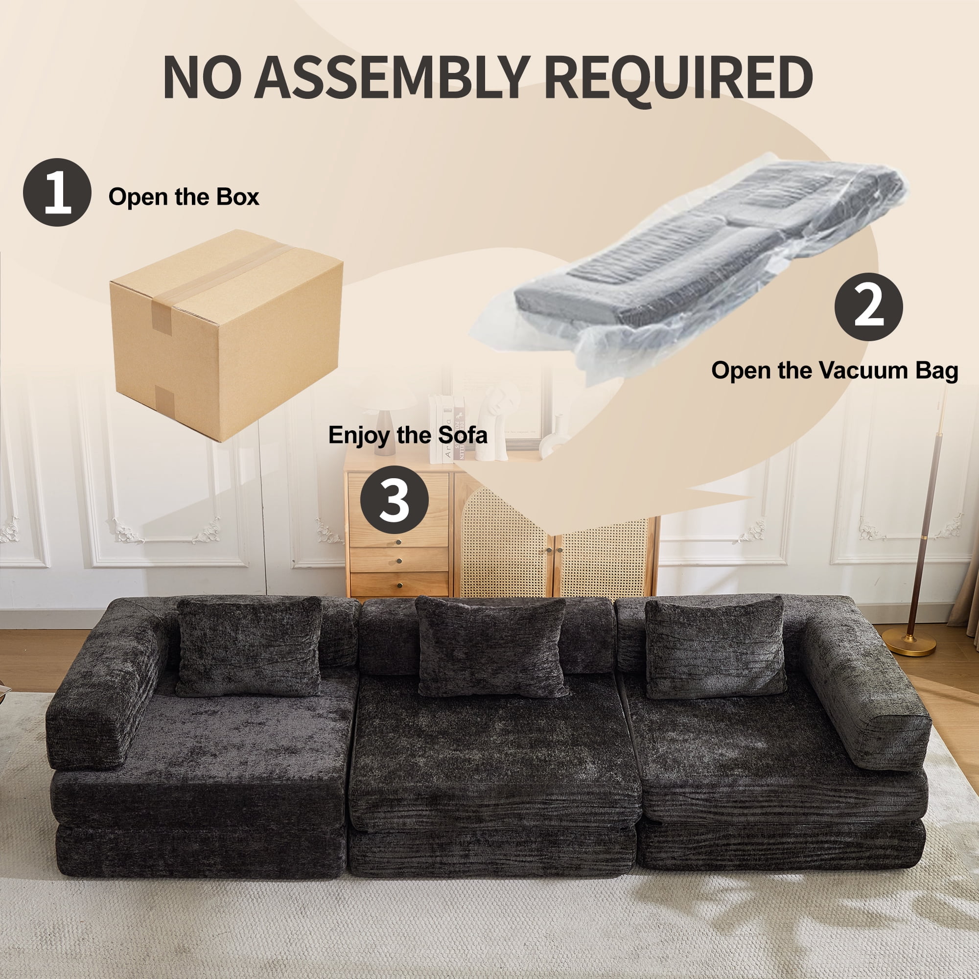 Miniyam Folding Sofa Bed, Convertible Sleeper Chair with Pillow Foldable Mattress with Back Support, Black