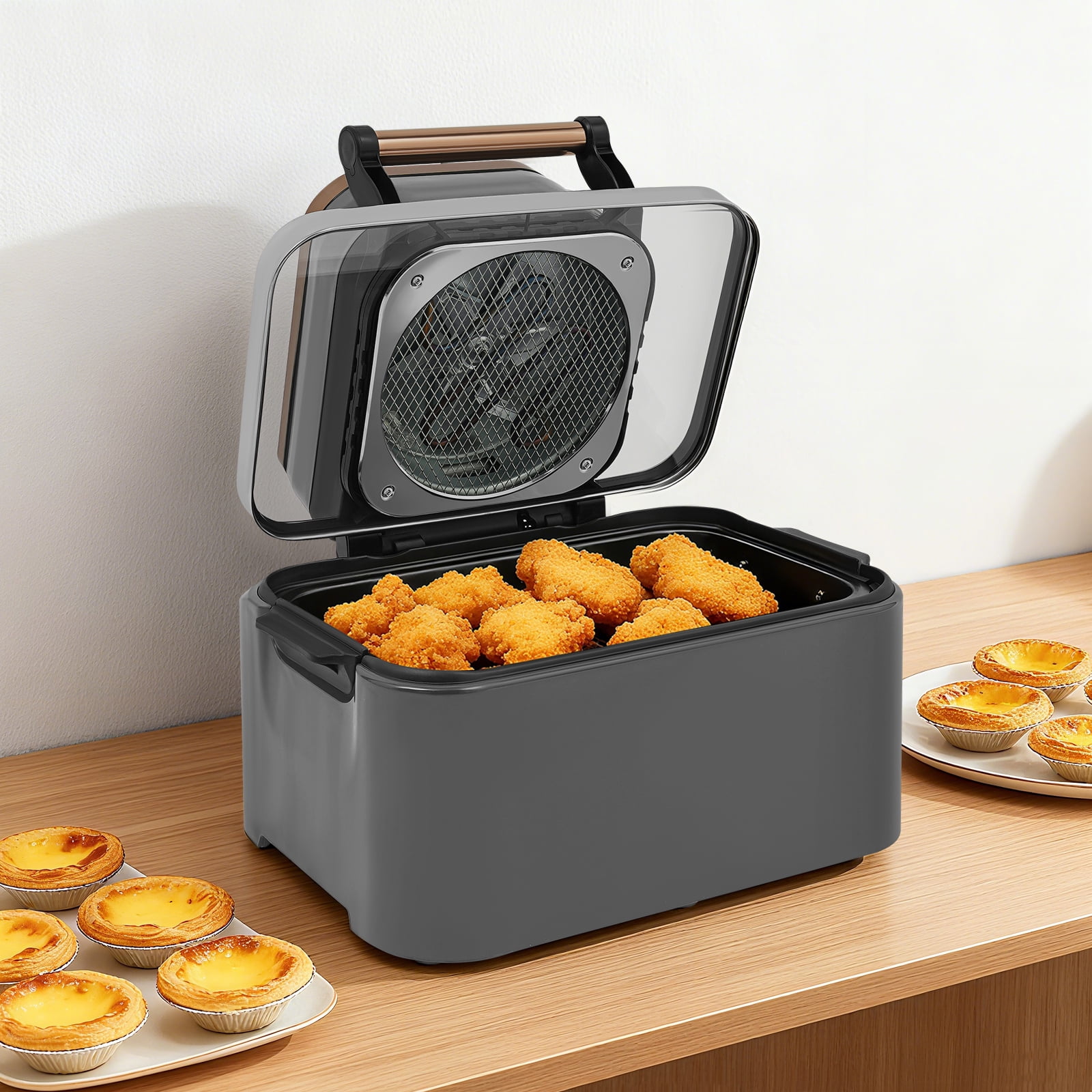 12L Multifunctional Air Fryer, 1700w Electric Air Fryer, Household Viewable Glass Air Fryer with 360° Hot Air Circulation, 176-410℉(Silver Gray)