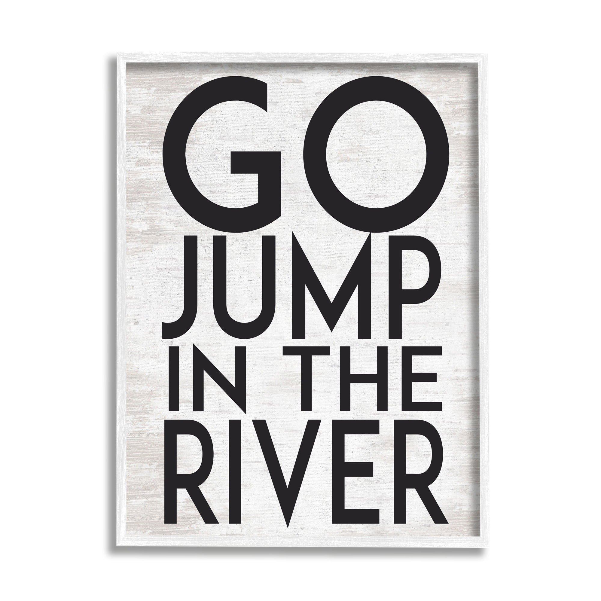 Stupell Industries Jump in the River Motivational Lake House Phrase Graphic Art White Framed Art Print Wall Art, Design by Lettered and Lined