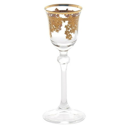 136 Glasses - Set of 4 Embellished 24K Gold Crystal Liquor Goblets-Made In Italy