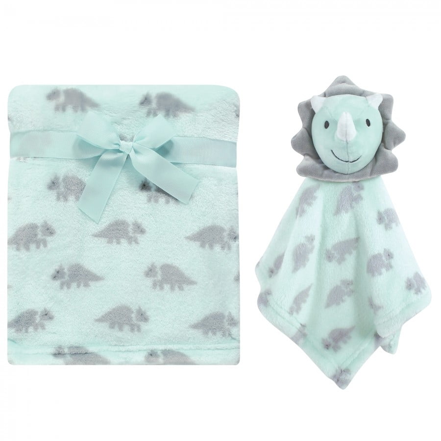 Hudson Baby Infant Boy Plush Blanket with Security Blanket, Triceratops, One Size
