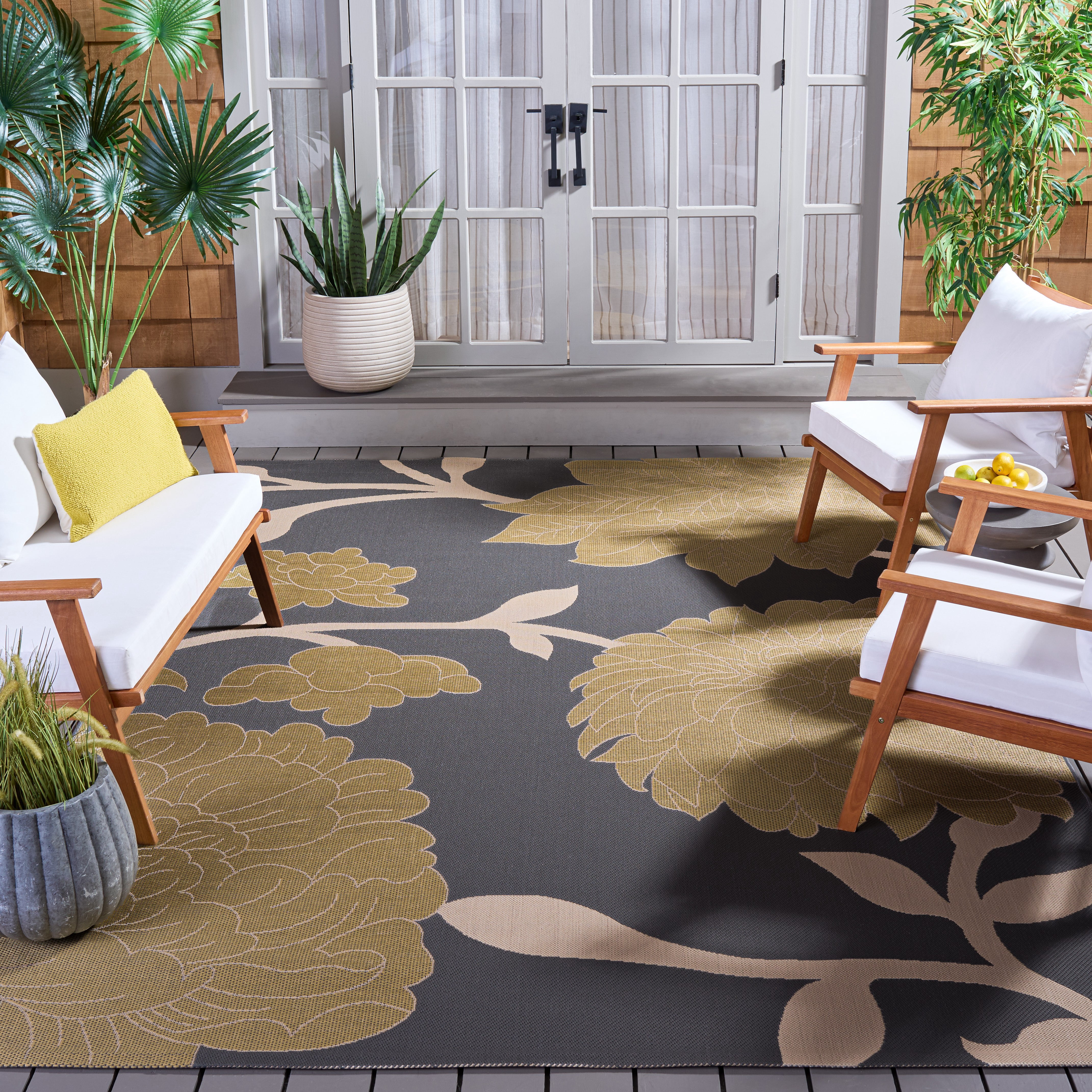 Safavieh Courtyard Tyson Floral Indoor/Outdoor Area Rug, Anthracite/Beige, 8' x 10'
