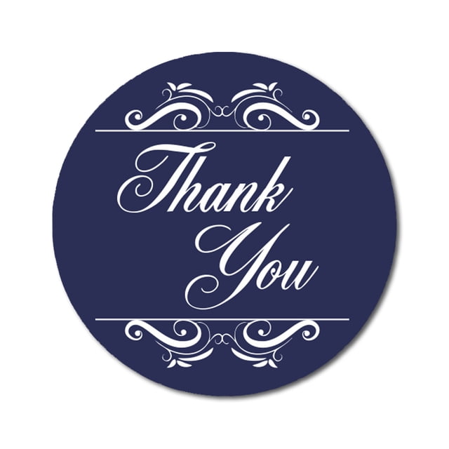 Darling Souvenir Round 1.6 Inches Swirl Border Thank You Navyt Blue Stickers Non Customized Gift-45 Pcs