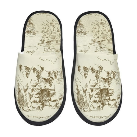 Balery American Monuments Slient Indoor Furry Fleece Comfort House Shoes Soft Non-Slip Home Shoes Cotton slippers House Slippers-- Medium