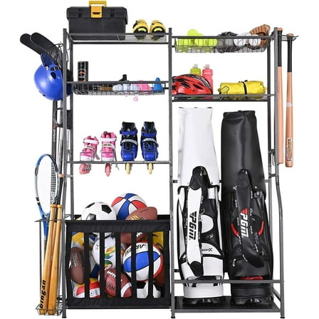 Mythinglogic Garage Sports Equipment Storage, 2 Golf Bag Storage Rack, Garage Ball Organizer Rack