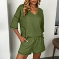 thumbnail image 5 of Guluxicc 2 Piece Sets for Women Basic T Shirts and Shorts with Pockets Breathable Sweat Absorbing Solid Color Summer Casual Loungewear, 5 of 6