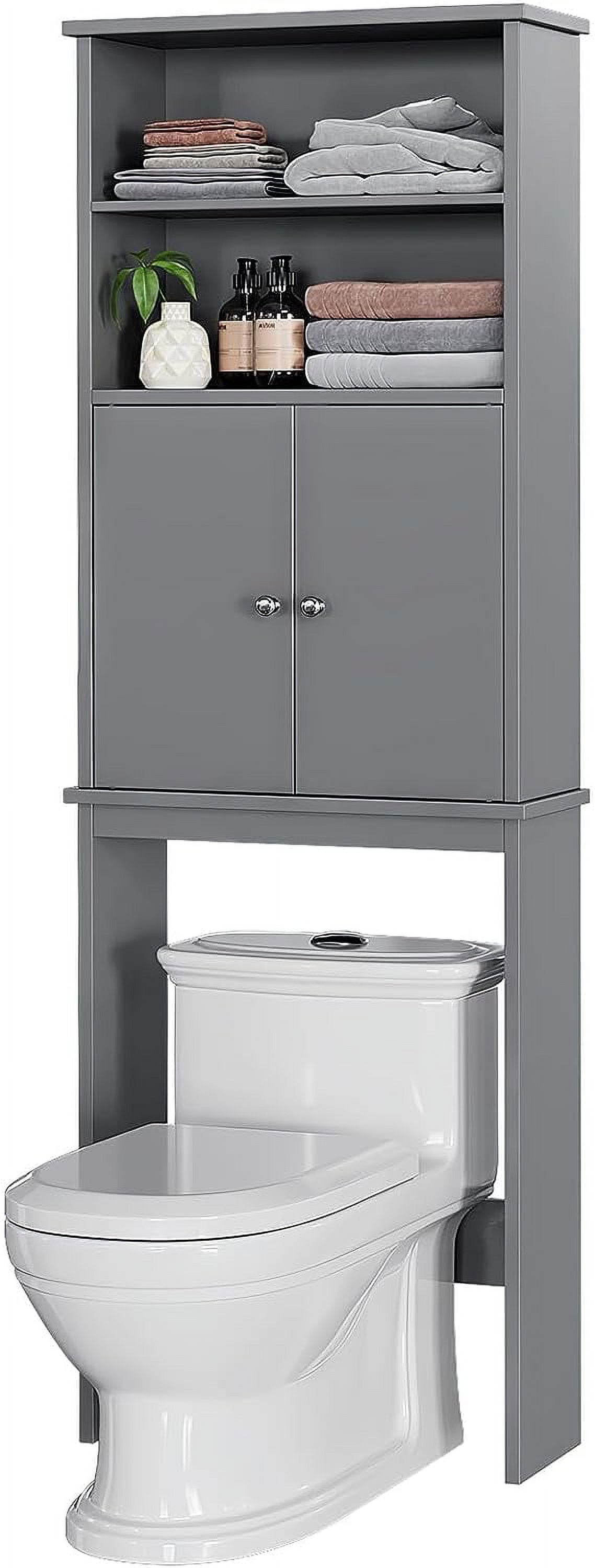 JessieMal Over the Toilet Storage Cabinet for Bathroom, 75in Over Toilet Cabinet Freestanding Storage Organizer, Space Saver with Doors and Adjustable Shelf, Grey