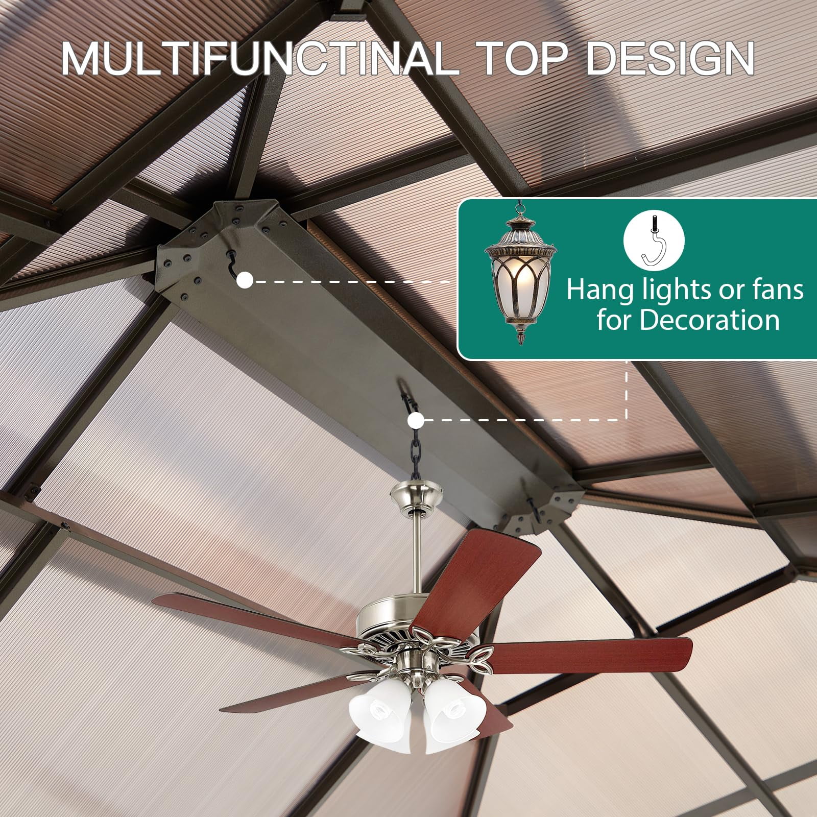 10' x 12'/10' x 13' Hardtop Gazebo, Aluminum Frame Gazebos with Double Roof, Permanent Outdoor Metal Pavilion with Curtain and Netting for Patio, Lawn, Deck