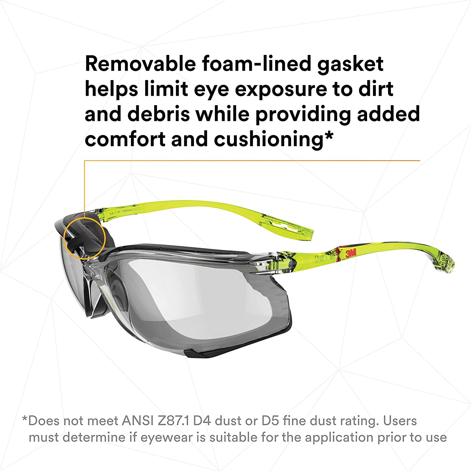 3m Safety Glasses,Foam Lined,Unisex SCCS07SGAF-GRN-F