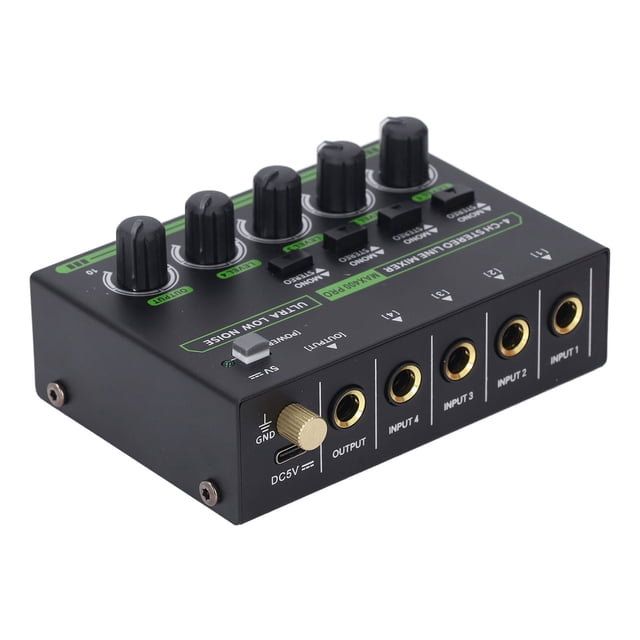 Stereo Sound Mixer, Individual Volume Control 4 Channel 1/4in Input Output Mini Sound Mixer for Home Studio