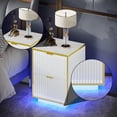 thumbnail image 6 of White and Gold Nightstand with LED Lights, White Nightstand with Storage, Modern Led End Table with 2 Fluted Drawers, Bed Side Table for Living Room, Set of 2, White and Gold, 6 of 14