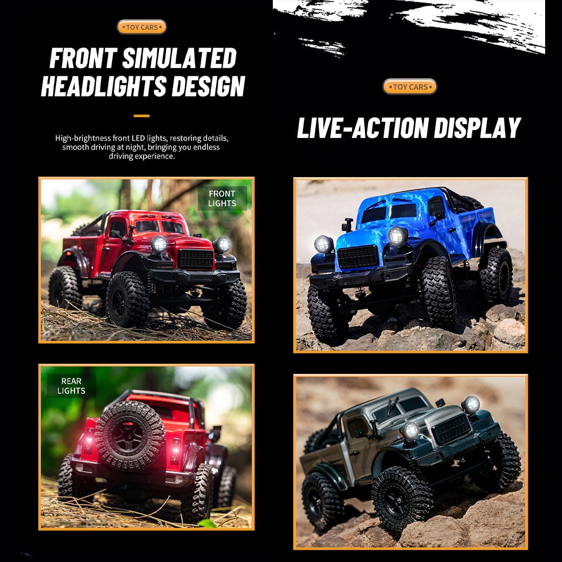C8813 1/14 Scale 4WD Rock Crawler RC Truck, 2.4G Remote Control Off-Road Vehicle with High Torque Motor & LED Lights, 40+ Min Playtime, Waterproof ESC for Teens and Adults