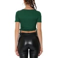thumbnail image 3 of INSPIRE CHIC Women's Shimmer Glitter Drawstring Side Slim Fit Stretchy Shiny Crop Tops XL Green, 3 of 5