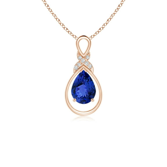 Angara Natural 0.65 Ct. Tanzanite with Diamond Fashion Pendant Necklace in 14K Rose Gold for Women with 18 Inch Cable Chain