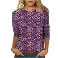 thumbnail image 2 of CLOISE 3/4 Sleeve T Shirts for Women Plus Size Tops Crewneck Casual Pullover Print Loose Summer Blouses Hot Pink 2XL, 2 of 5
