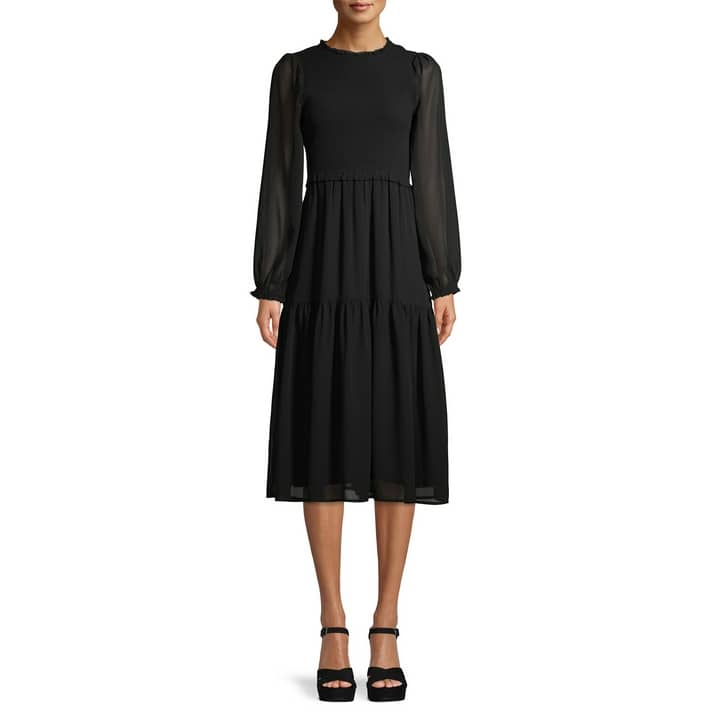 Time and Tru Women’s Long Sleeve Smocked Tiered Dress - Walmart.com