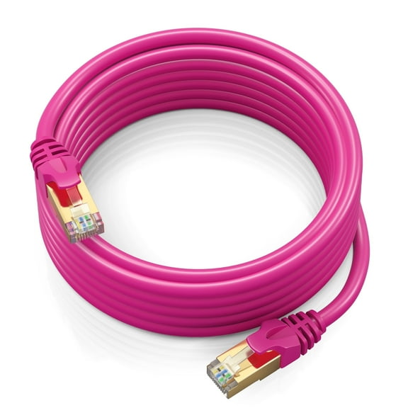 Cat 7 Ethernet Cable 15 ft - High-Speed Cat7 Internet & Network LAN Patch Cables, RJ45 Connectors - Perfect for Gaming, Streaming, and More (Pink)