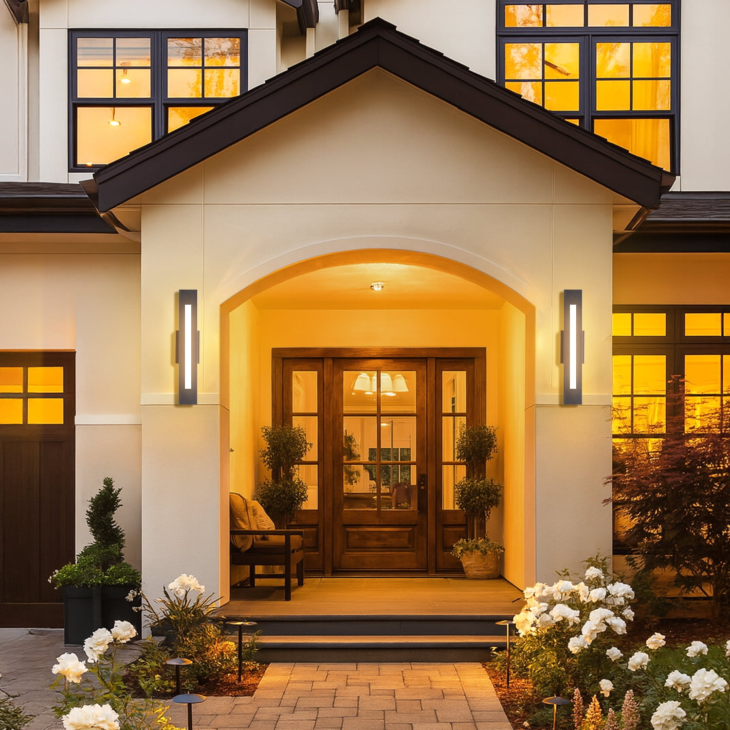 Outdoor Wall Light Dusk to Dawn, 20" Matte Black LED Waterproof, 2100 Lumens 3000K, 30W
