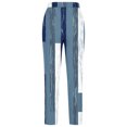 thumbnail image 3 of Womens Color Block Linen Pants High Waisted Casual Lounge Pants Drawstring Loose Fit Straight Pants 2024 Blue,XXXL, 3 of 5