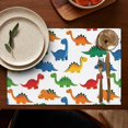 thumbnail image 4 of White Colorful Dinosaurs Pattern Summer Placemats Table Placemats Set Of 6-Linen Kitchen Washable Placemats Table Mats 11.8"x17.7" Non-Slip Heat Resistant, 4 of 5