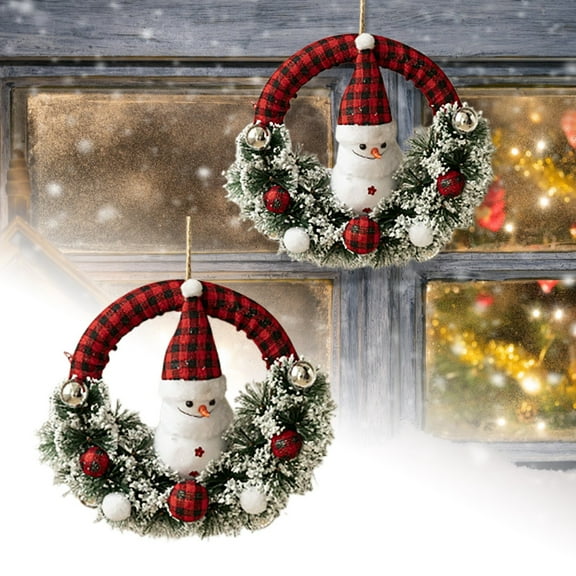 Christmas Snowman with hat Wreath | Front Door Hanging Ornament | Artificial Holiday Decoration | Indoor Outdoor Xmas Party Decor | 11.02inch(28cm)