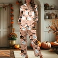 thumbnail image 4 of Womens Halloween Pajamas Casual Full Theme Cute Printed 2 Pc Long Sleeve Pocket Button Down Lapel Shirts Loose Pants Cozy Fall Winter Nightwear Silk Relaxation Loungewear Sets Woman Light Pink M, 4 of 6