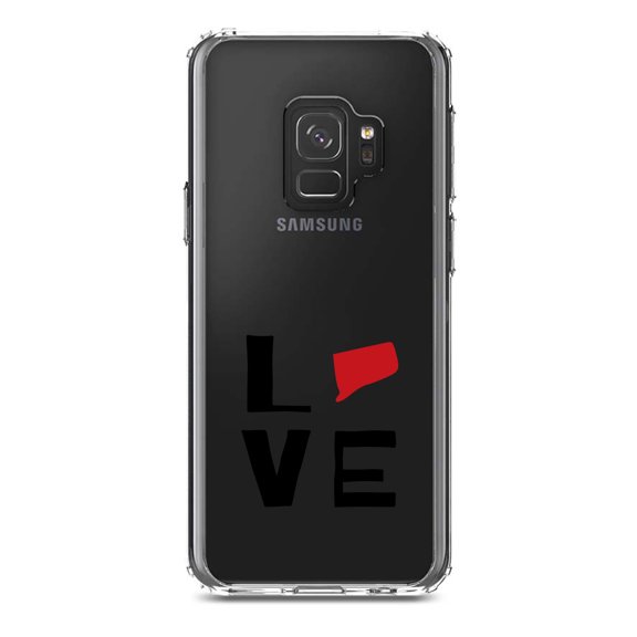 DistinctInk Clear Shockproof Hybrid Case for Samsung Galaxy S9 (5.8" Screen) - TPU Bumper Acrylic Back Tempered Glass Screen Protector - Connecticut - Love Red & Black