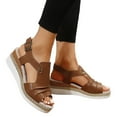 thumbnail image 3 of ZTTD Women Open Toe Slingback Sandals Vacation Bohemian Shoes Wedge Sandals Brown, 3 of 9