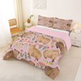 thumbnail image 2 of Erosebridal Capybara Lover Queen Comforter Set,Cartoon Mouse Rustic Floral Bedding Comforter Set For Girls Kids ,Reversible Pink 3-Piece, 2 of 7
