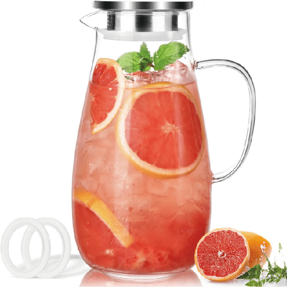 Voryitc Jugs,Glass Pitcher with Lid, Water Pitcher for Fridge, 64oz Water Carafe, Borosilicate Glass for Iced Tea, Juice, Milk, Coffee Hot/Cold Beverages-2 Quart