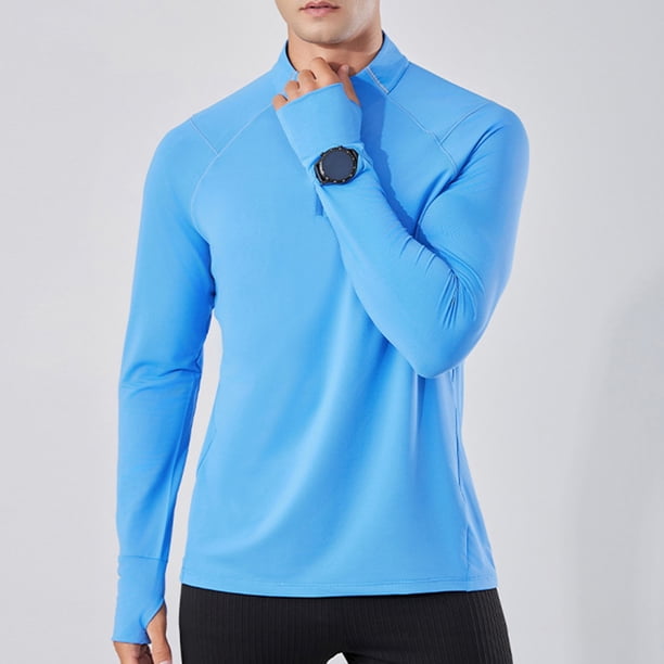 pstuiky hombres de manga larga, Camisa deportiva de manga larga con cuello alto, ligera, transpirable y de color liso con cremallera para hombre salir tops xl
