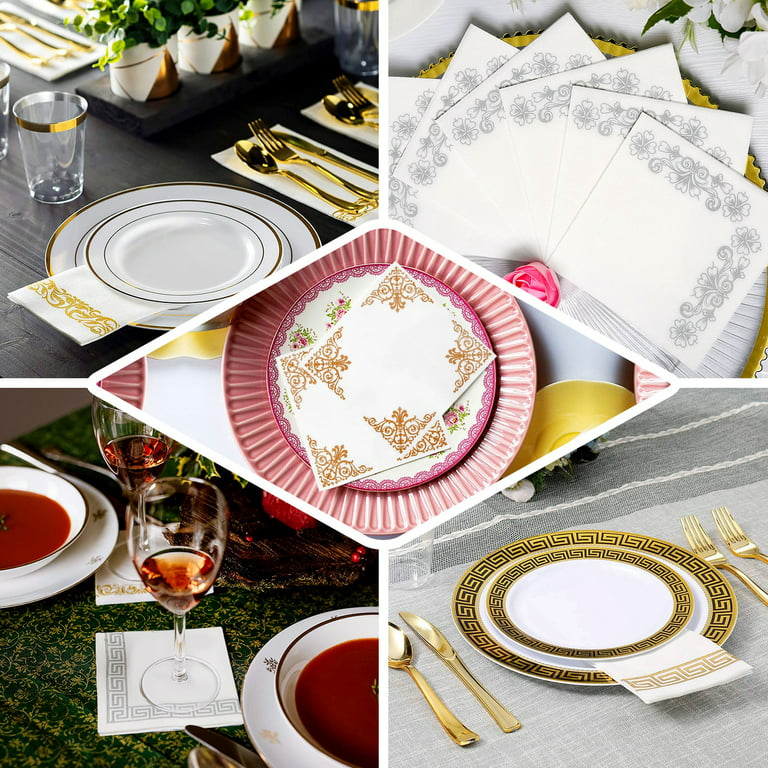 Efavormart 5 Pack Champagne Striped Satin Cloth Napkins, Wrinkle-Free Reusable Dinner Napkins - 20 inchx20 inch for Wedding Party Event Banquet, Gold