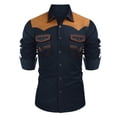 thumbnail image 3 of COSFO Colorblock Button Up Shirt Men Collared Western Cowboys Long Sleeve Shirts Casual Slim Fit Suede with Pocket Tops for Men, 3 of 4