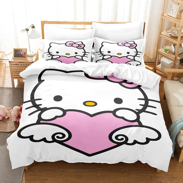 Ensemble de Literie Mignon Dessin Animé Hello Kitty Amour Taie d'Oreiller Anime Literie Imprimée 3D Housse de Couette Bébé Enfants RJ