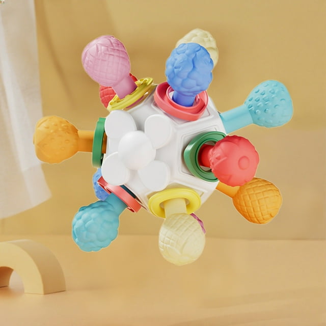ZZkhGO Busy Ball, Multisensory Textured Grasp Sphere Rotation Rattle Toy, Tactile Exploration for Early Learning and Sensory Play
