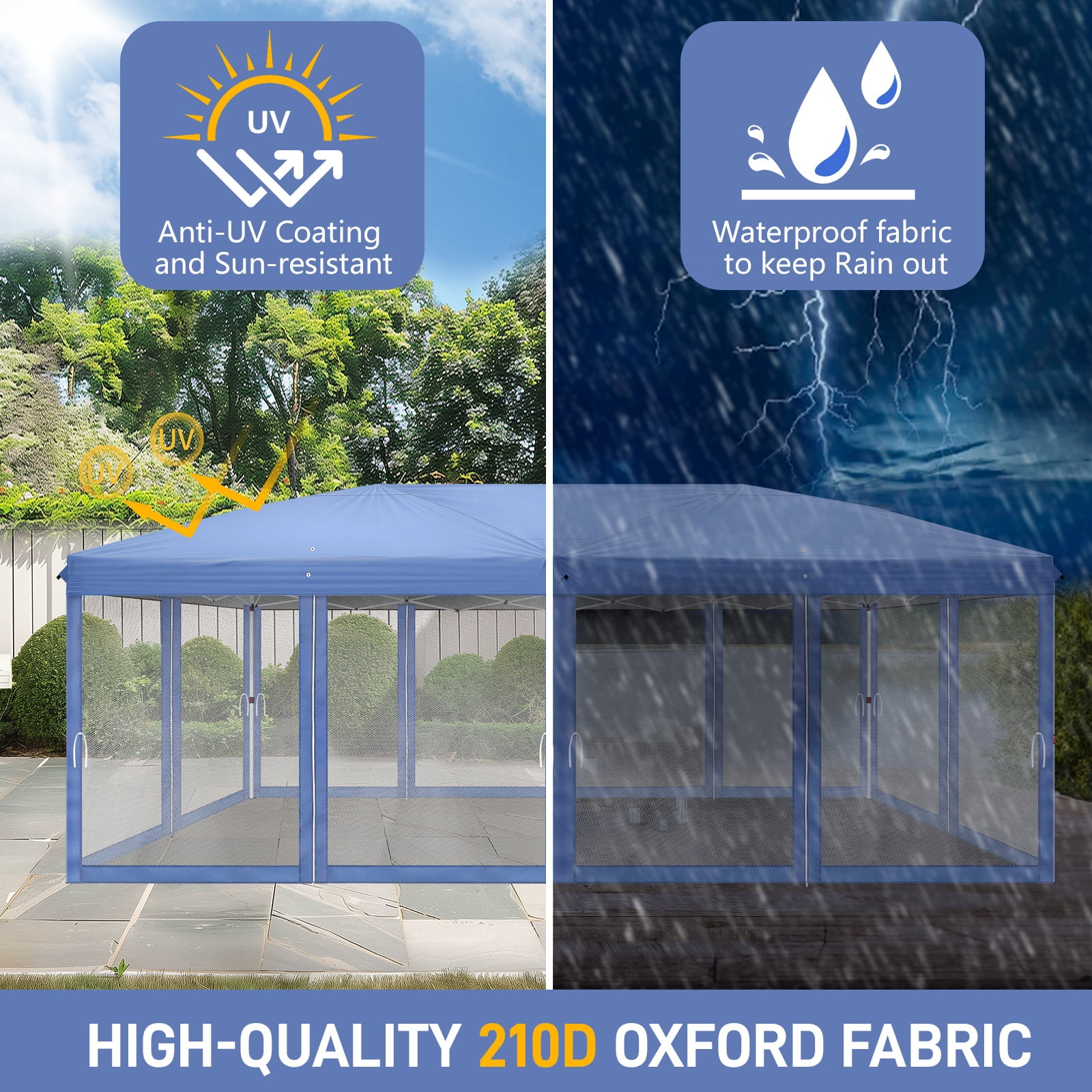 Zintown 10'x 20' Pop Up Party Tent One Push Setup Gazebo Outdoor Sun Shade with  Mosquito Net,Blue