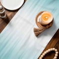 thumbnail image 3 of Teal Green Ombre Table Runner - 70 Inch Long Contemporary Gradient Abstract Art Cotton and Linen Blended Dress Scarves Farmhouse Table Runner for Kitchen Dining, Coffee Table, 13" x 70", 3 of 8