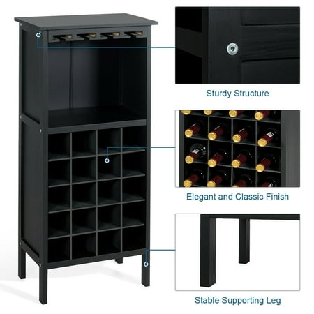 Gymax 20 Bottles Wood Storage Cabinet Wine Rack Display Home Bar W