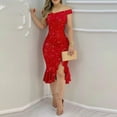 thumbnail image 5 of Sakmal Sequin Print Plus Size Summer Dresses for Womens Red Bodycon Dresses Knee Length Opening Sleeveless Asymmetrical Evening Gown Off-The-Shoulder Girls Dresses, 5 of 7