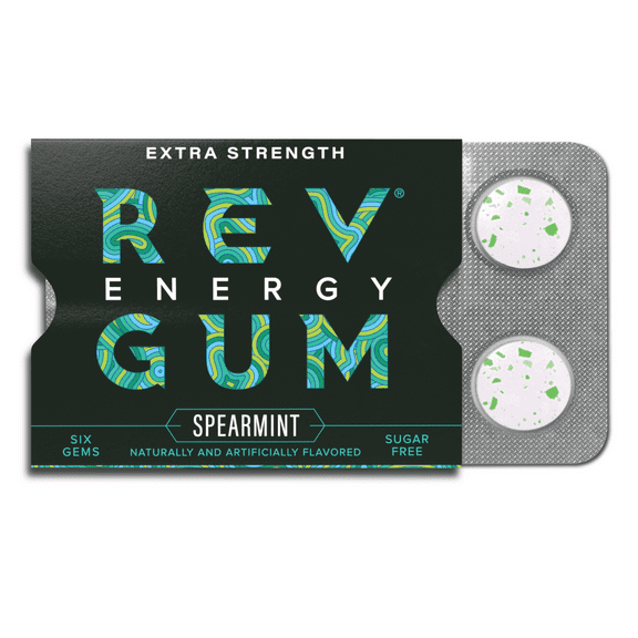Rev Gum Sugar Free Extra Strength Spearmint Energy Gum, 6 Pieces