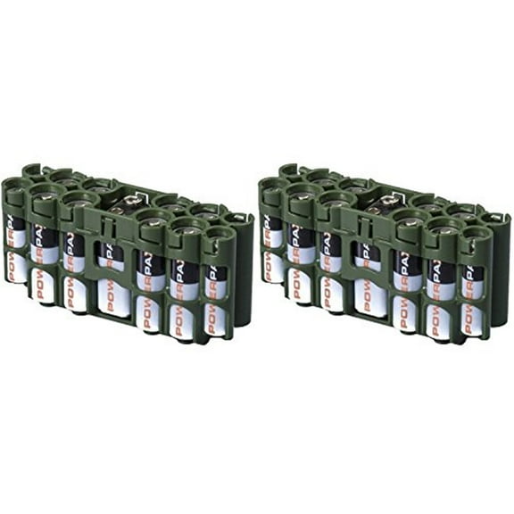 2 x Battery Holder By Powerpax A9 Millitary Green Battery Caddy "Each Holder Carries 4 AA, 8 AAA, 1 9V, Batteries"
