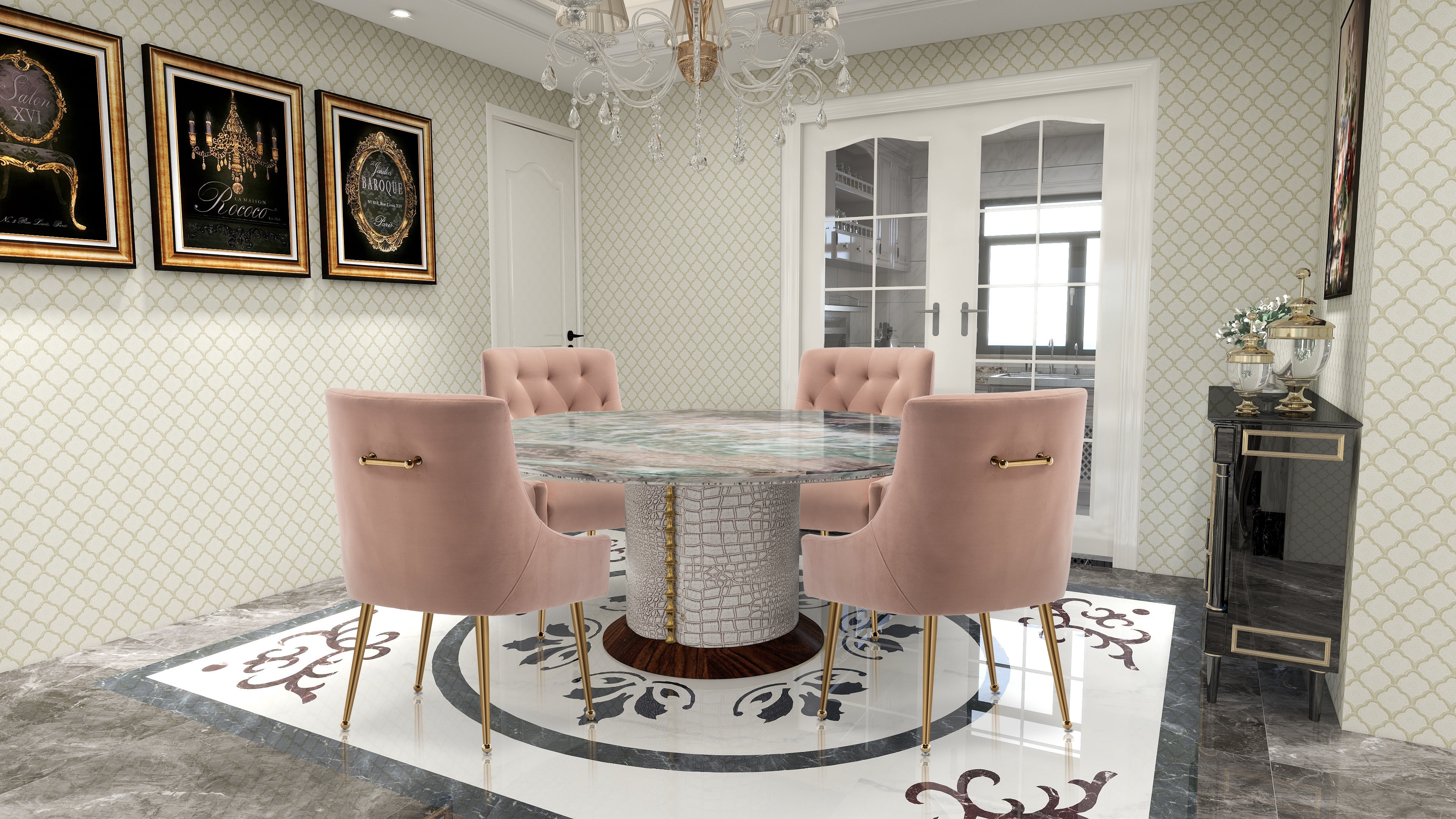 SEYNAR Elegant Tufted Upholstered Dining Chairs Set of 6, Velvet Accent Chair for Dining Room(Pink)