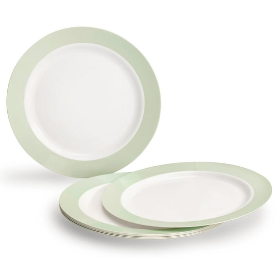 " OCCASIONS " 40 Plates Pack, Heavyweight Disposable Wedding Party Plastic Plates (7.5'' Appetizer/Dessert Plate, Rio in White & Pearled Green)